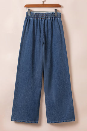 Dark Blue Drawstring Elastic Waist Wide Leg Jeans - ElectronX Plus