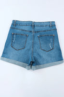 Sky Blue Dandelion Embroidered Ripped Denim Shorts - ElectronX Plus