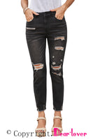 Black Distressed Boyfriend Denim Pants - ElectronX Plus