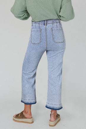 Beau Blue Acid Wash Contrast Edge Pocketed Cropped Jeans - ElectronX Plus