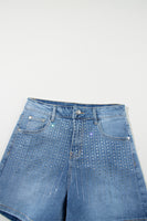 Ashleigh Blue Rhinestone Embellished Denim Shorts - ElectronX Plus