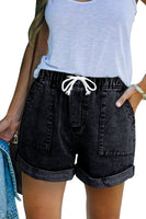 Black Pocketed Drawstring High Waist Denim Shorts - ElectronX Plus