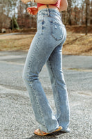 Sky Blue Subtle Ripped Detail Flare Bottom Jeans - ElectronX Plus