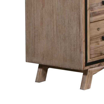 Tallboy with 5 Storage Drawers Solid Acacia Wooden Frame in Silver Brush Colour - ElectronX Plus