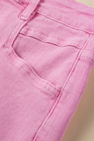 Pink Frayed Edge Mid Rise Denim Shorts - ElectronX Plus