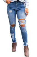 Sky Blue High Waist Distressed Skinny Jeans - ElectronX Plus