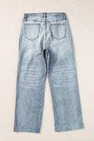 Light Blue Acid Wash Raw Edge Straight Jeans - ElectronX Plus