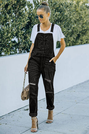 Black Distressed Bib Denim Overalls - ElectronX Plus