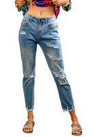 Light Blue Distressed Boyfriend Denim Pants - ElectronX Plus