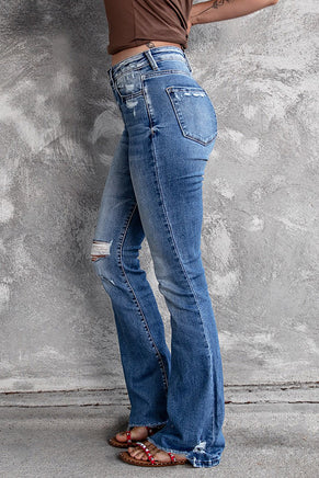 Blue Distressed Flare Jeans - ElectronX Plus