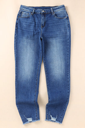 Blue Raw Hem Ankle-length Skinny Jeans - ElectronX Plus