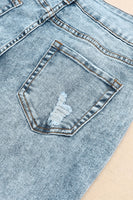 Sky Blue Subtle Ripped Detail Flare Bottom Jeans - ElectronX Plus