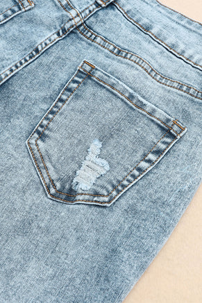 Sky Blue Subtle Ripped Detail Flare Bottom Jeans - ElectronX Plus