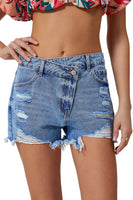 Sky Blue High Rise Crossover Waist Denim Shorts - ElectronX Plus