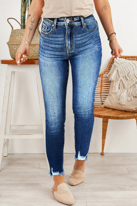 Blue Raw Hem Ankle-length Skinny Jeans - ElectronX Plus