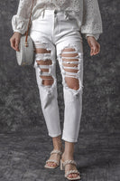 White Distressed Ripped Holes High Waist Skinny Jeans - ElectronX Plus