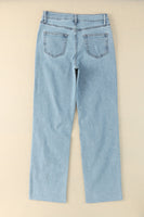 Sky Blue Distressed Frayed Hem Holed Straight Leg Loose Jeans - ElectronX Plus