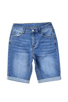 Sky Blue Acid Wash Roll-up Edge Bermuda Short Jeans - ElectronX Plus