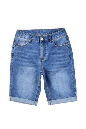 Sky Blue Acid Wash Roll-up Edge Bermuda Short Jeans - ElectronX Plus