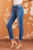 Blue Raw Hem Ankle-length Skinny Jeans - ElectronX Plus