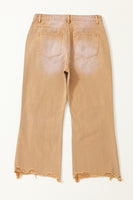 Brown Distressed Hollow-out High Waist Cropped Flare Jeans - ElectronX Plus