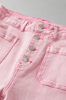 Apricot Pink Multi Buttons Raw Edge Crop Jeans - ElectronX Plus