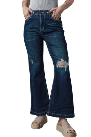 Real Teal High Rise Ripped Bell Bottom Jeans - ElectronX Plus