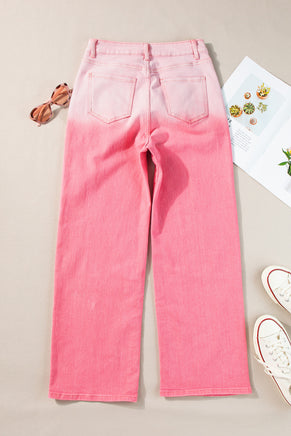 Pink Scattering Rhinestone Gradient Denim Pants - ElectronX Plus