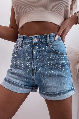 Ashleigh Blue Rhinestone Embellished Denim Shorts - ElectronX Plus