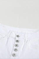 White Plain High Waist Buttons Frayed Cropped Denim Jeans - ElectronX Plus