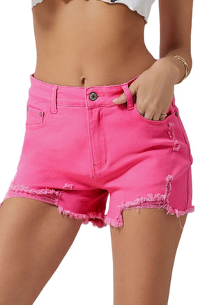 Rose Distressed Slim Fit High Waist Denim Shorts - ElectronX Plus