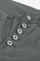 Gray Plain High Waist Buttons Frayed Cropped Denim Jeans - ElectronX Plus