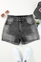 Gray Acid Wash Raw Edge Skinny Denim Shorts - ElectronX Plus