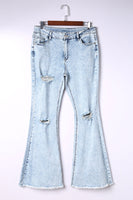 Sky Blue Distressed Acid Wash Flare Jeans - ElectronX Plus