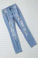 Sky Blue Buttoned Pockets Distressed Jeans - ElectronX Plus