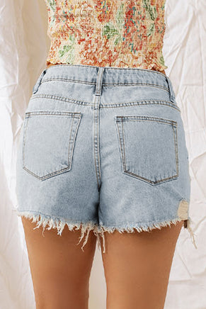 Sky Blue Distressed Light Wash Denim Shorts - ElectronX Plus