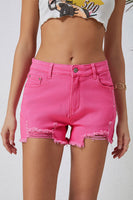 Rose Distressed Slim Fit High Waist Denim Shorts - ElectronX Plus