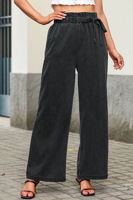 Black High Waist Pocketed Wide Leg Tencel Jeans - ElectronX Plus