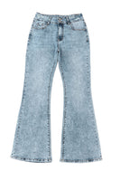 Sky Blue Subtle Ripped Detail Flare Bottom Jeans - ElectronX Plus