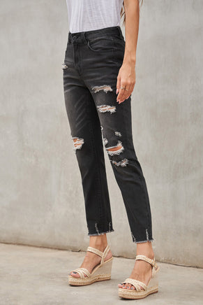 Black Distressed Boyfriend Denim Pants - ElectronX Plus