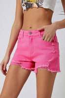 Rose Distressed Slim Fit High Waist Denim Shorts - ElectronX Plus