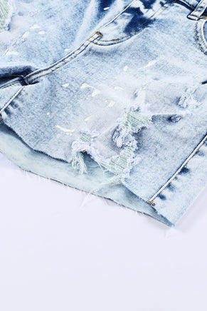 Sky Blue Distressed Bleached Denim Shorts - ElectronX Plus