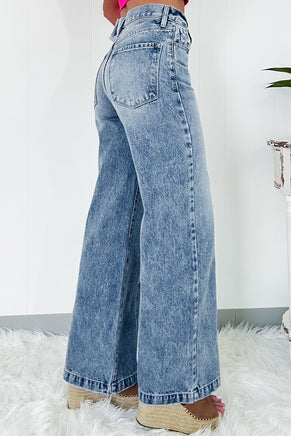 Dusk Blue Central Seamed Wide Leg High Waist Jeans - ElectronX Plus