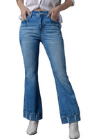 Sky Blue Slight Distressed Medium Wash Flare Jeans - ElectronX Plus