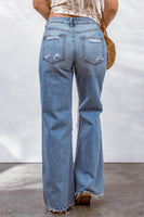 Sky Blue Destroyed Open Knee Wide Leg Jeans - ElectronX Plus