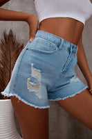 Light Blue Frayed Hem Denim Shorts - ElectronX Plus