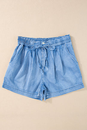 Beau Blue Casual Chambray Drawstring Shorts - ElectronX Plus