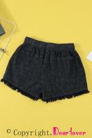 Black Casual Pocketed Frayed Denim Shorts - ElectronX Plus