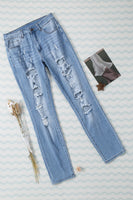 Sky Blue Buttoned Pockets Distressed Jeans - ElectronX Plus