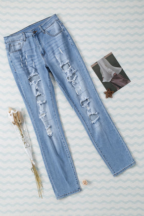 Sky Blue Buttoned Pockets Distressed Jeans - ElectronX Plus